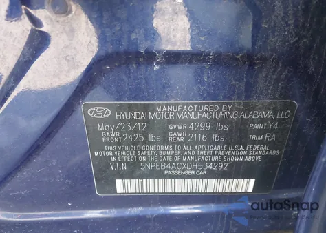 2013 Hyundai Sonata Gls z USA, uszkodzony, nr VIN 5NPEB4ACXDH534292